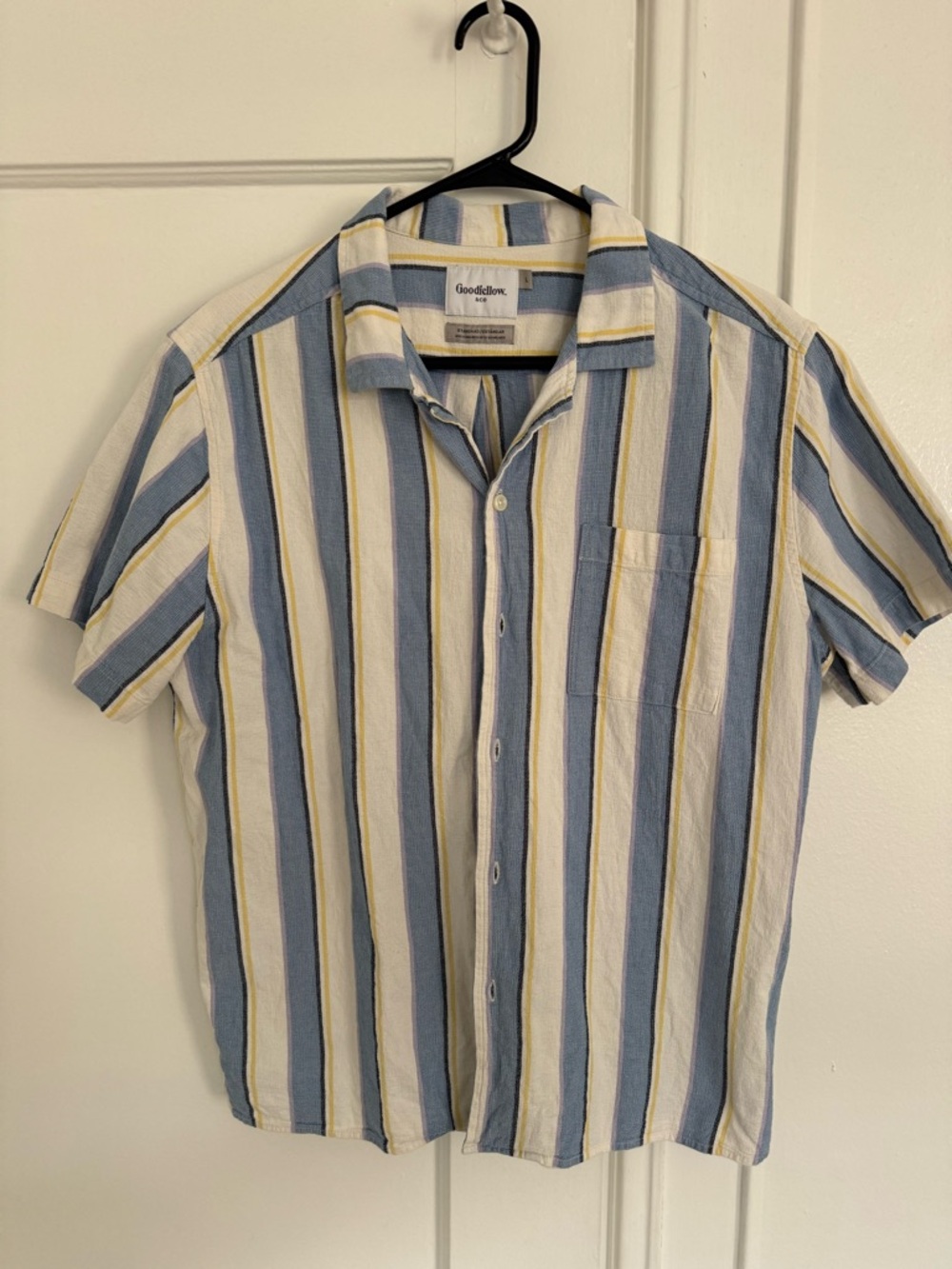 Goodfellow & Co Short-Sleeve Striped Button-Down Shirt - Blue/White/Yellow